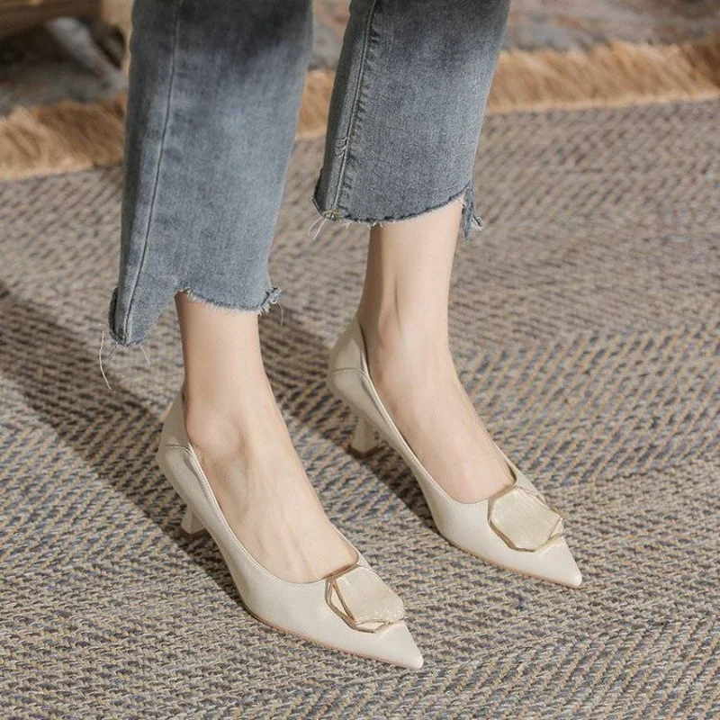 

Shoes for Women 2023 Comfortable and Elegant Ladies Summer Footwear Office Spring with Medium Heels Pointed Toe Stilito Stylish