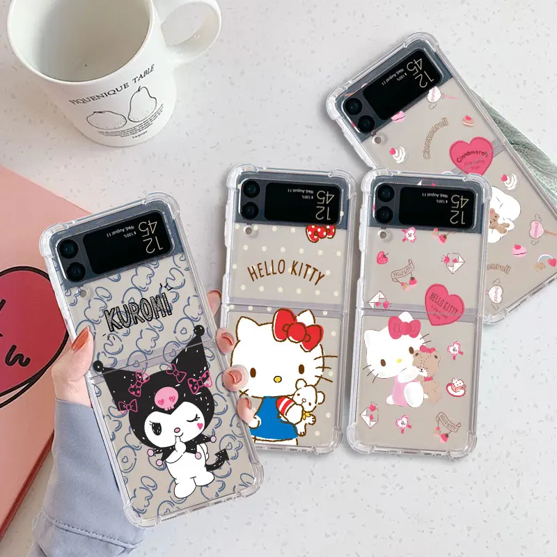 

Cartoon Kuromi HelloKitty Coque for Samsung Galaxy Z Flip 4 Z Flip 3 5G ZFlip4 ZFlip3 Flip4 Flip3 Clear TPU Silicone Case