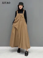 xitao asymmetrical camisole dress fashion solid color personality square collar loose suspenders dress 2022 spring new gwj2791