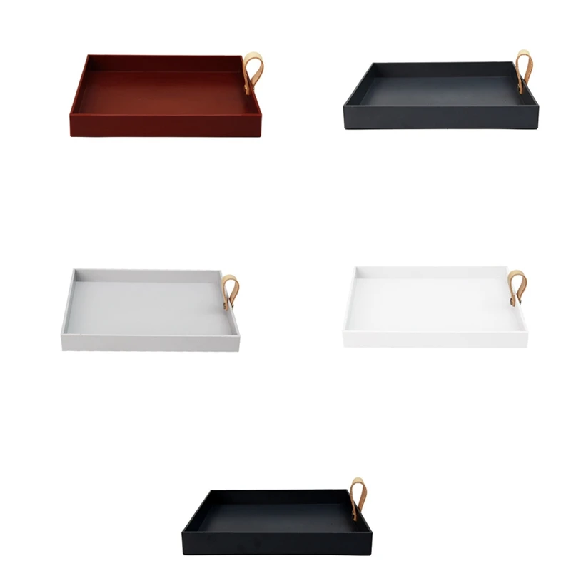 

Creative Square PU Leather Serving Tray Decorative Dish Cosmetics Sundries Desktop Storage Plate With Handle