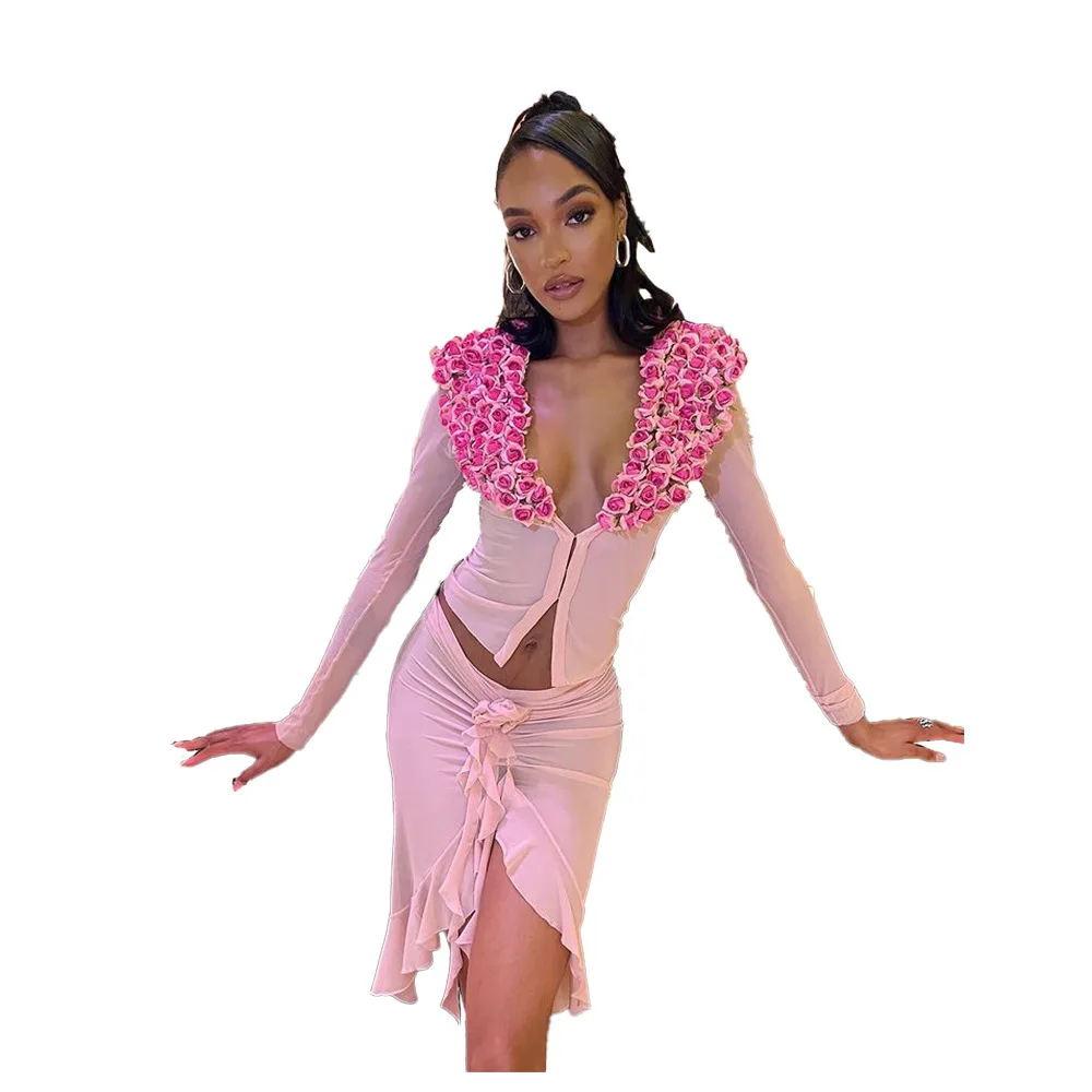 Пикантные комплекты с розовой юбкой 2022 топ цветочным принтом и платье рюшами