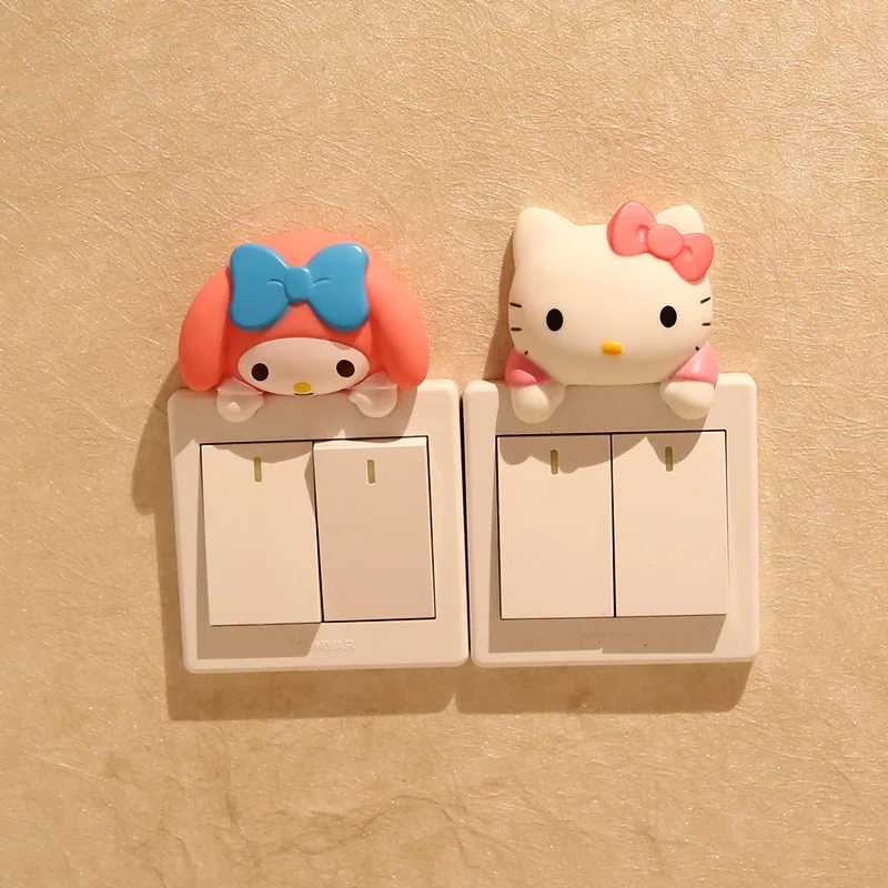 

Kawaii hello kitty Room Decor Accessories Switch Sticker sanrio My melody Cute Beauty Wall Sticker Socket 3D Sticker Girls Gift