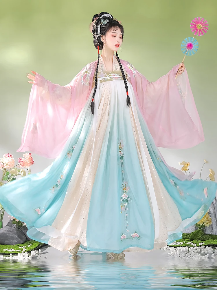 

Summer Hanfu Women Chinese Style Ancient Costume Large Sleeved Shirt Gradient Chest Length Skirt Super Fairy Elegant Spring