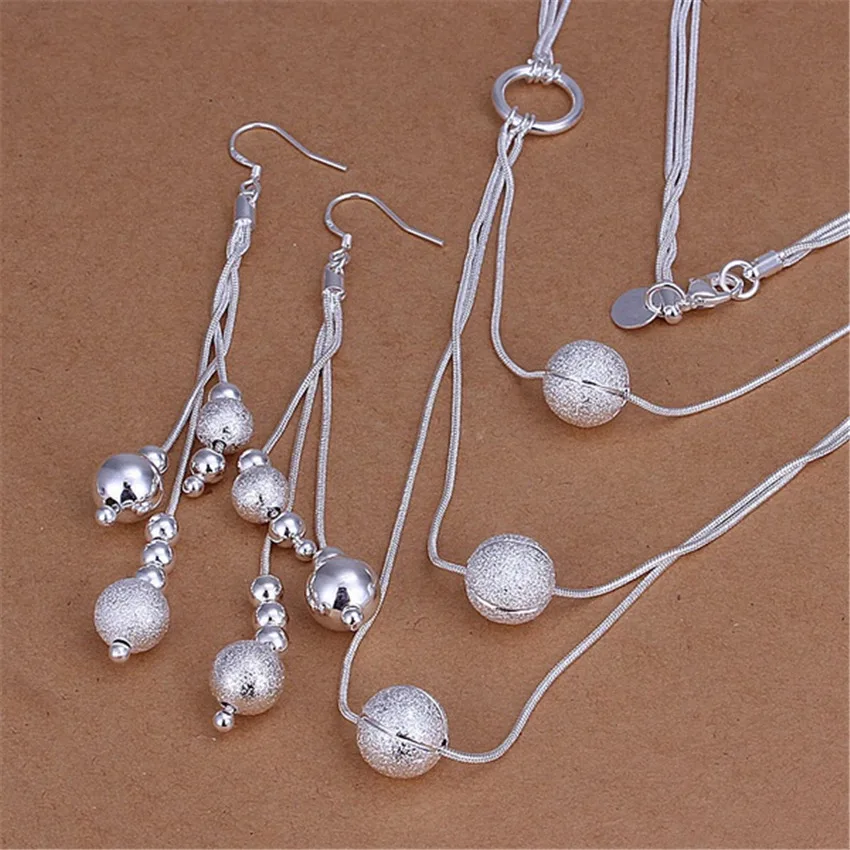 

Hot new 925 Sterling Silver necklace earrings Jewelry set for women Snake Chain Beads Fashion Party Christmas Gifts wedding