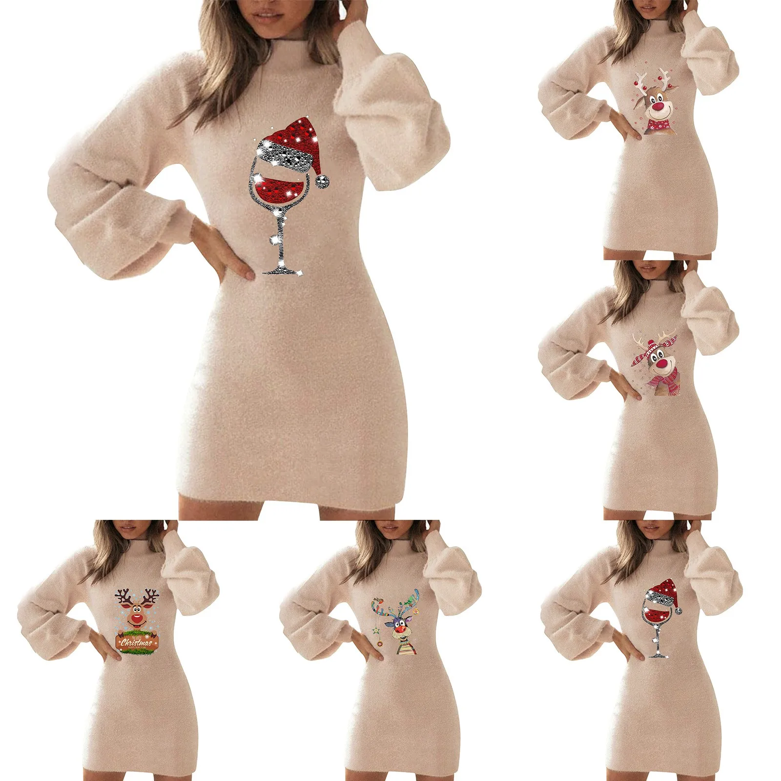 

Women Christmas Mid Length Dress Cute Printed T Shirt Dresses for Women Short Sleeve Dresses for Women Casual Summer Midi Length