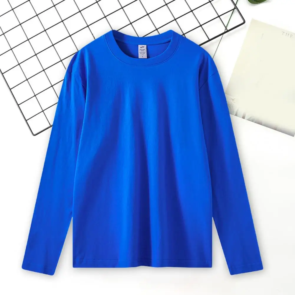 

Tops Men T-shirt Solid Color Round Neck Long Sleeve Loose Pullover Top Spring Autumn Bottoming Shirt T-shirt Men Clothing