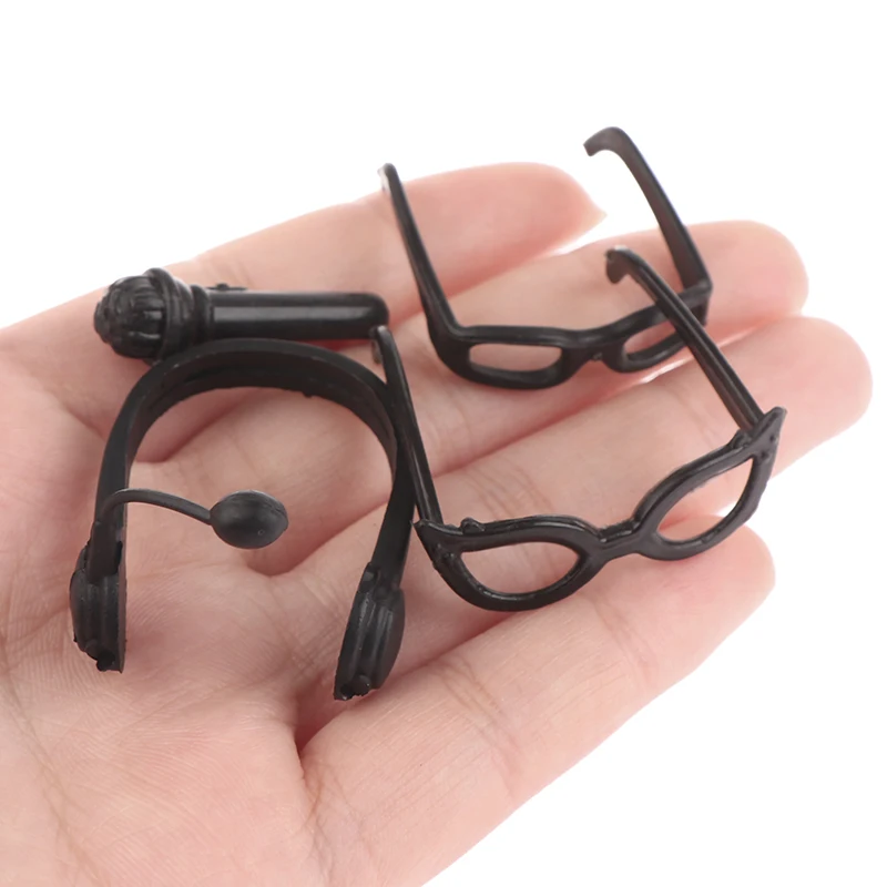 

2Set 1:12 Dollhouse Miniature Accessories Mini Doll House Headphone Microphone Glasses Decor Collection