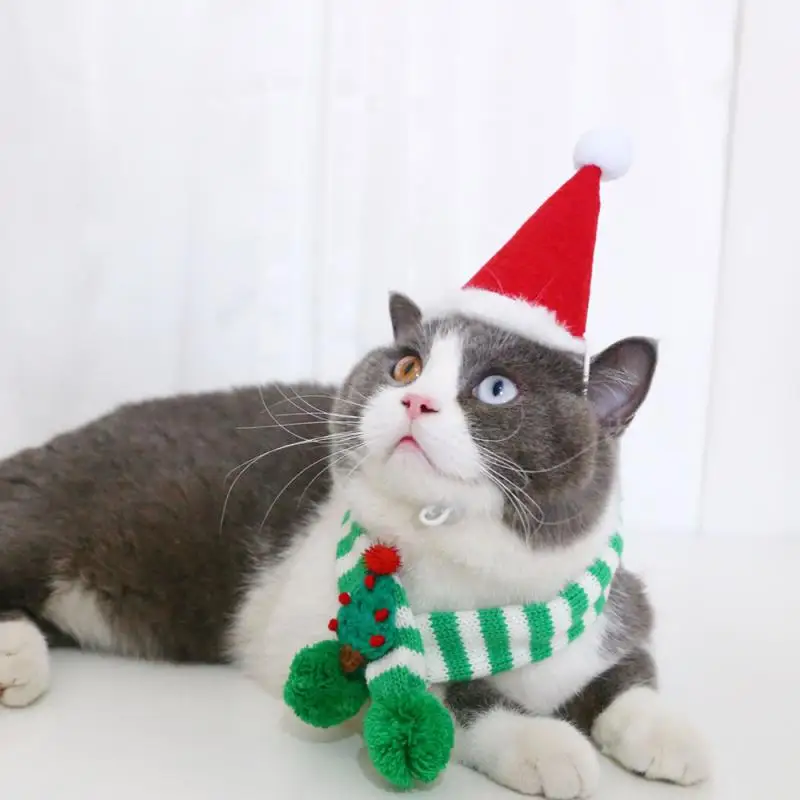 Adjustable Small Puppy Kitten Scarves Pet Clothes For Winter Warm Dog Cat Christmas Knitted Scarf Collar Accessories Chihuahua