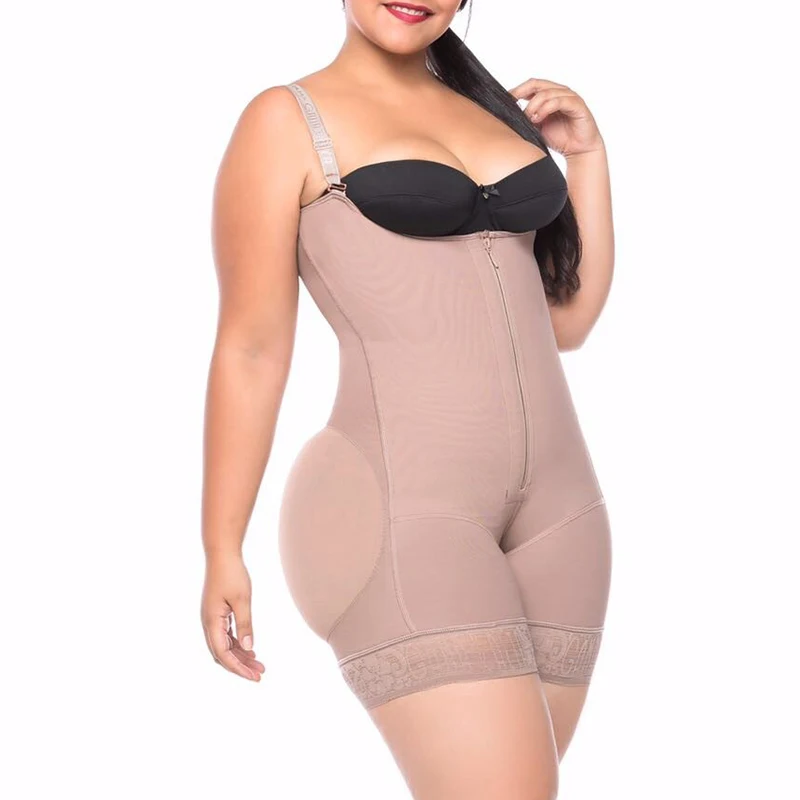 Women's Butt Lifting Open Bust Bodysuit Body Shaper With Zipper Shapewear Slimming Compression Faja With Straps
