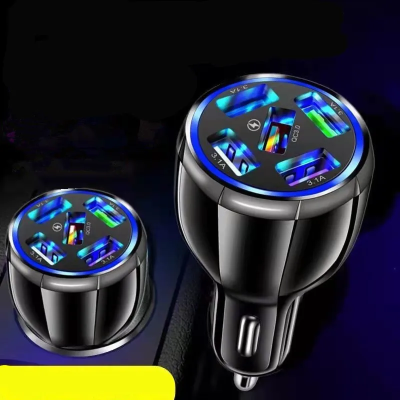 

Black Car Charger Lighter QC3.0 USB Adapter Fast Charging 5 USB Supports Simultaneous Output Car Electronics Accessories