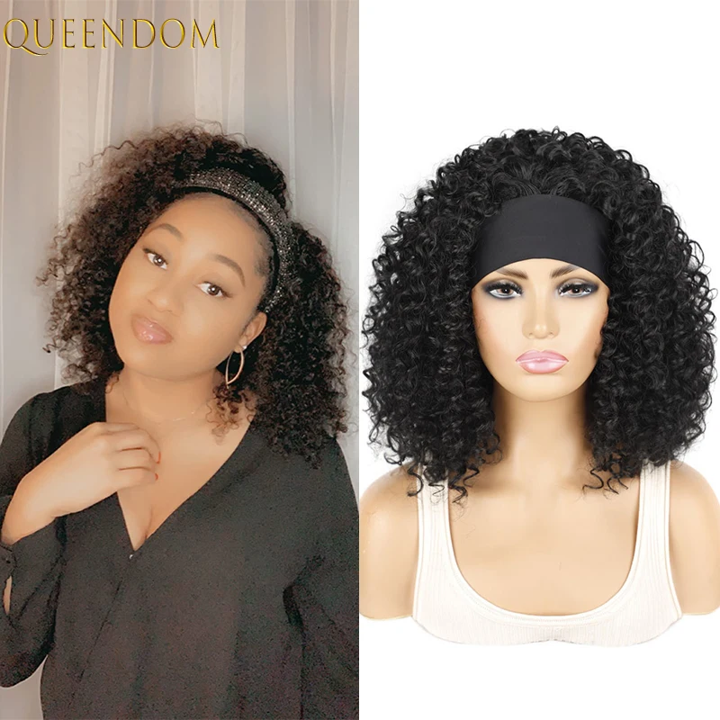 

Natural Black Deep Curly Headband Wig Synthetic Ombre Kinky Curly Women's Headband Wigs Orange Short Bob Curly Wig Perruque 613