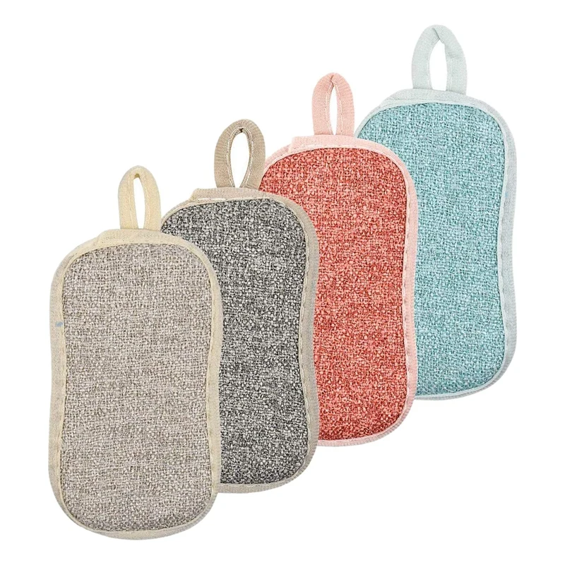 

A63I 4Pcs Double Sided Sponge Reusable Wipes Microfiber Dish Brush Cleaning Sponge Dish Towel