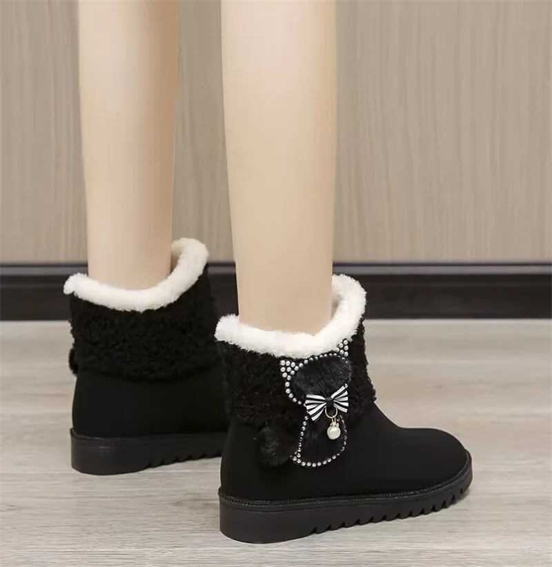 

Cute handcrafted velvet and warm fur all-in-one boots casual thick soled waterproof platform large size women 35-40