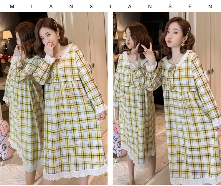 Spring Autumn Women's Nightdress Long Sleeve  Loose Casual Home Wear Sexy Nightwear Sleepwear Women Sleep Tops Night Gown