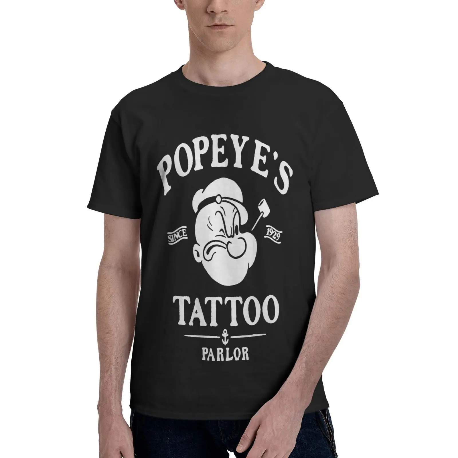 

Popeye The Sailor Tattoo Parlor Guns Oversized T-Shirt Clothes Men T Shirts Clothes Men Tshirt Manga Mens Clothes Men Clothing