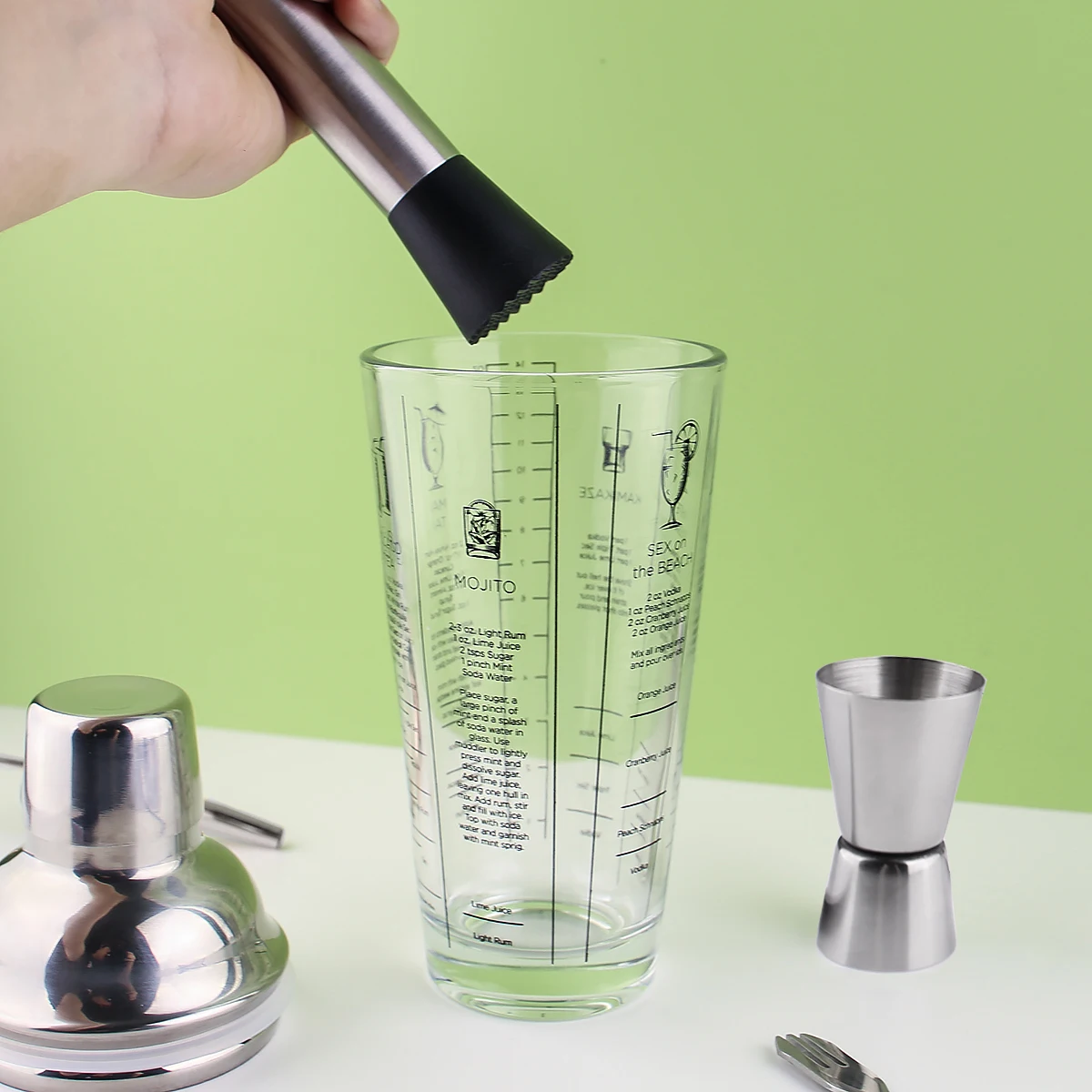 Барный Набор Шейкер Из Нержавеющей Стали Со Стеклянным Градиентом Ручной Ручные