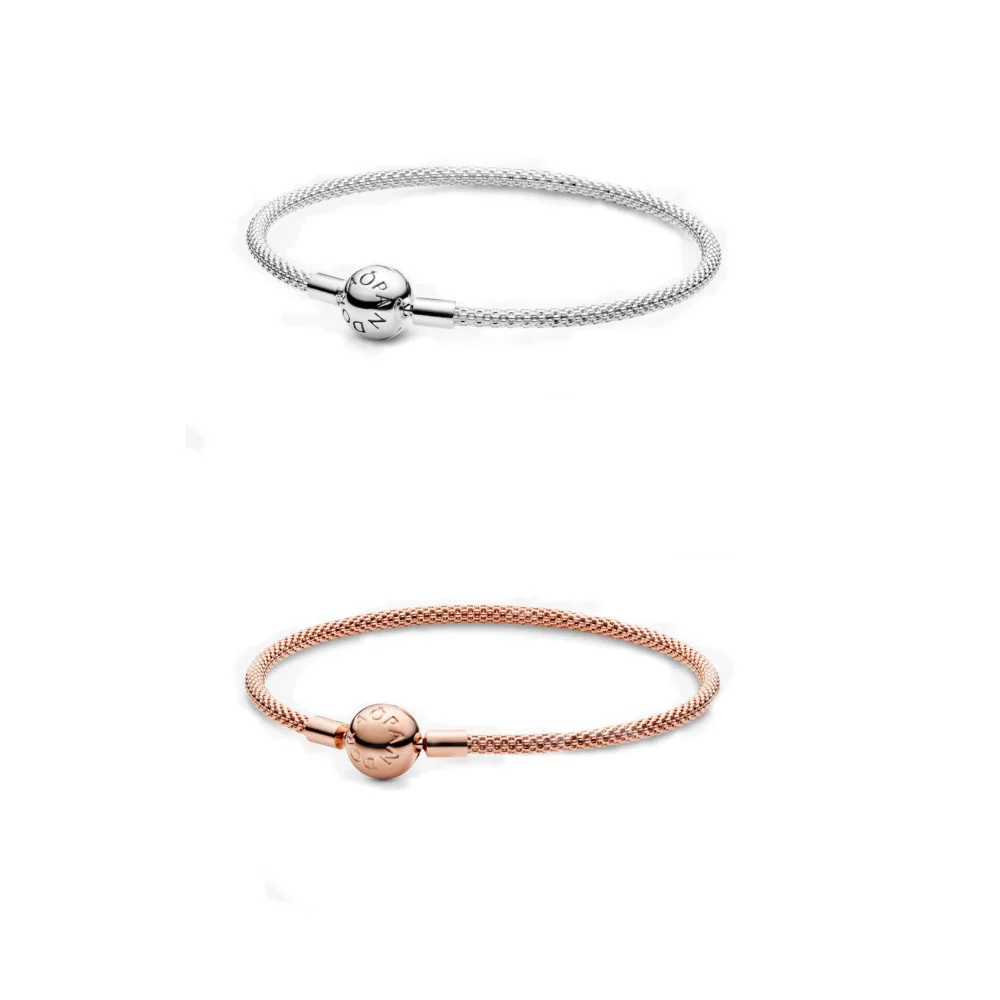 Серебряный браслет Pandora 925 оригинальные моменты сетчатый Браслет 17-21 см Женские