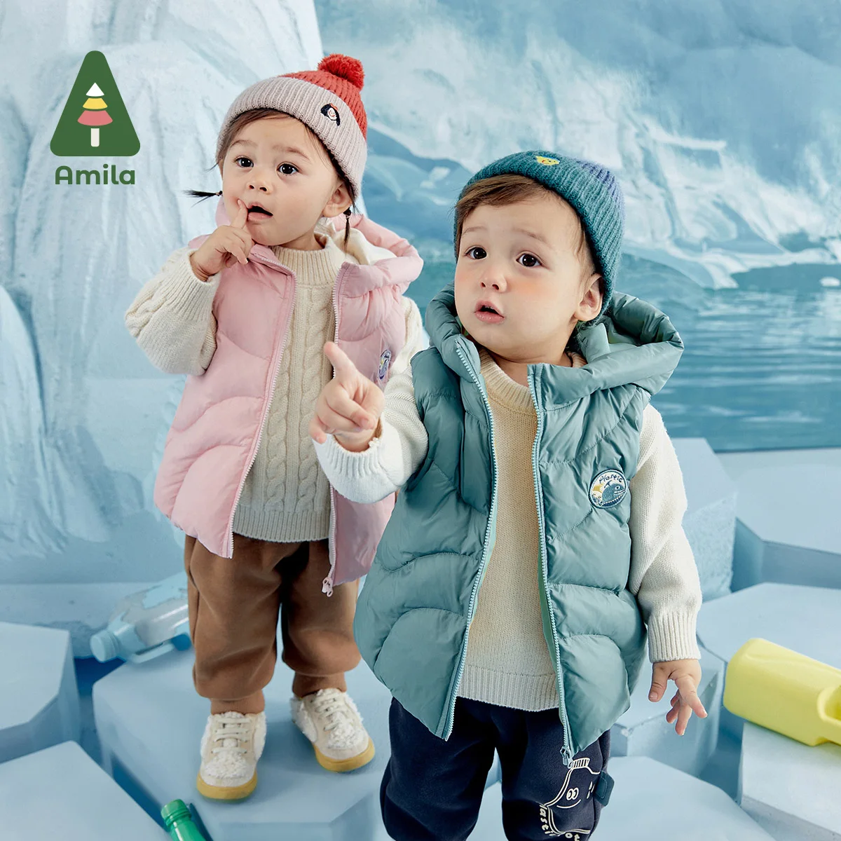 

Amila Baby Down Jacket Vest 2022 Winter New Boys and Girls Solid Warm Hooded Sleeveless Coat Kids Casual Clothes