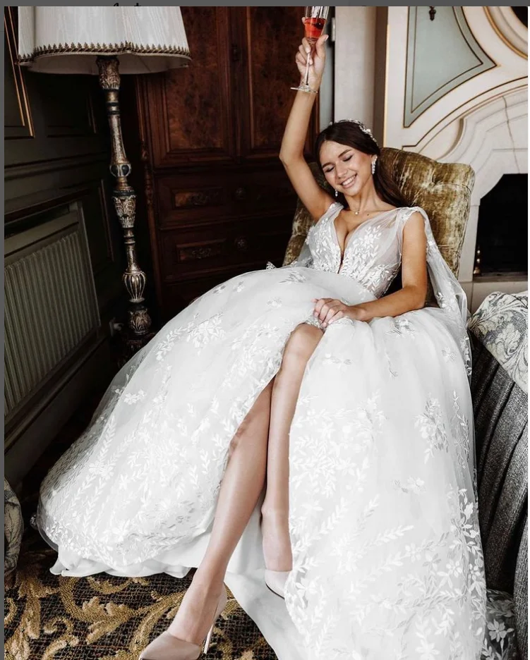 

Elegant Boho Wedding Dress A-line Batwing Sleeve Appliques Tea-length Bridal Gowns Custom For Elegant Women Vestidos De Noiva