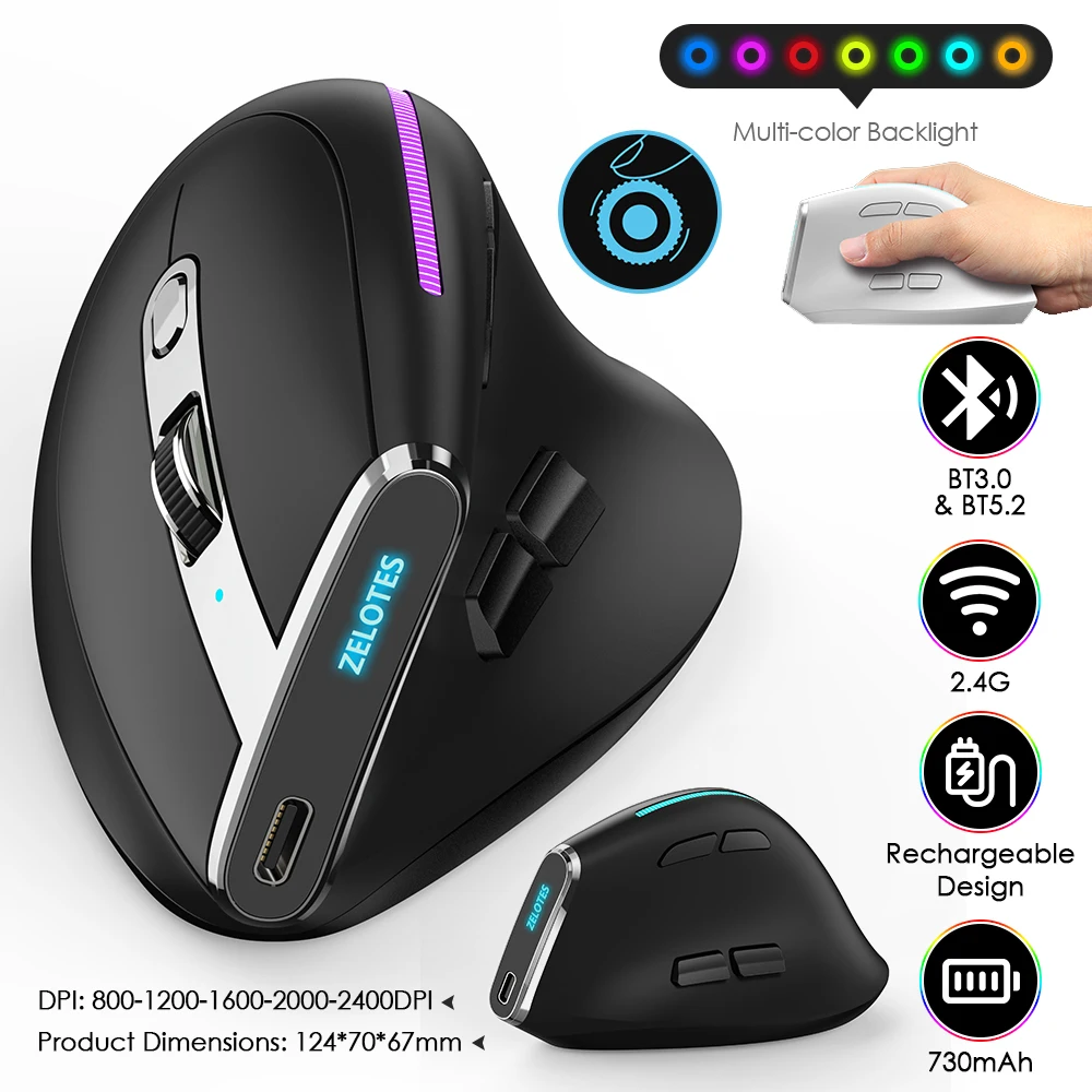 

F36 Ergonomic Vertical Mouse 2.4G Wireless Bluetooth Gaming Mice Mouse 2400 DPI Multi-color Optical Mouse for PC Computer Laptop