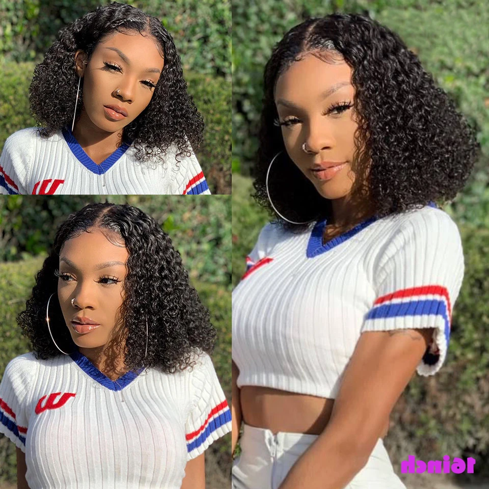 Короткий кудрявый парик Боб 13x 4 кружевные передние человеческие волосы