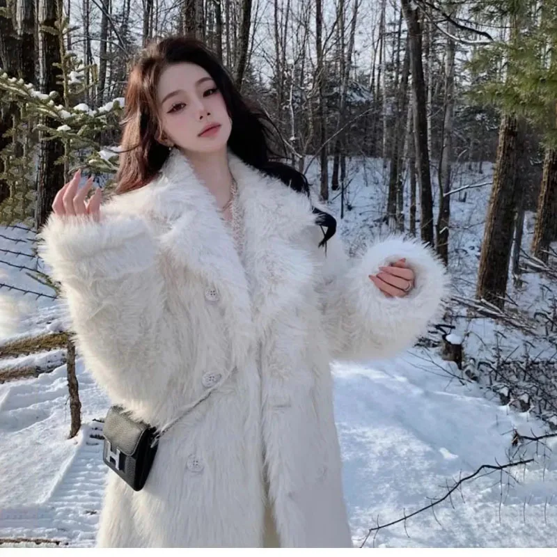 Женское пальто с воротником-блейзером длинное Свободное из искусственного