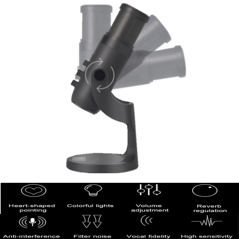 Конденсаторный USB-микрофон с подсветкой типа C микрофон для телефона ПК прямой