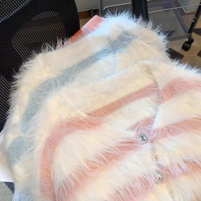 Осенне-зимние женские кардиганы Matakawa полосатые норковые кашемировые мягкие