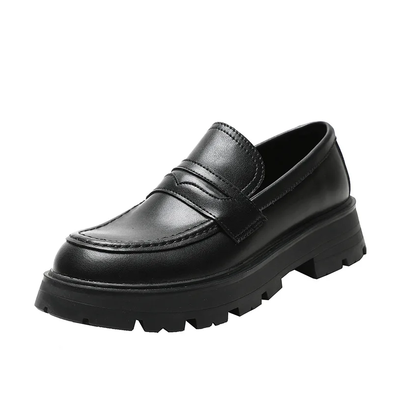 

Женские кожаные лоферы на толстой подошве, черные лоферы из натуральной воловьей кожи на плоской толстой платформе, без застежки, ручная ра...