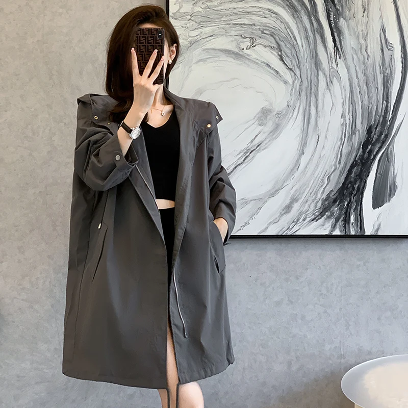 

2022 New Fall Hooded Loose And Slim Commuter Trench Coat Mid-length Casual Jacket