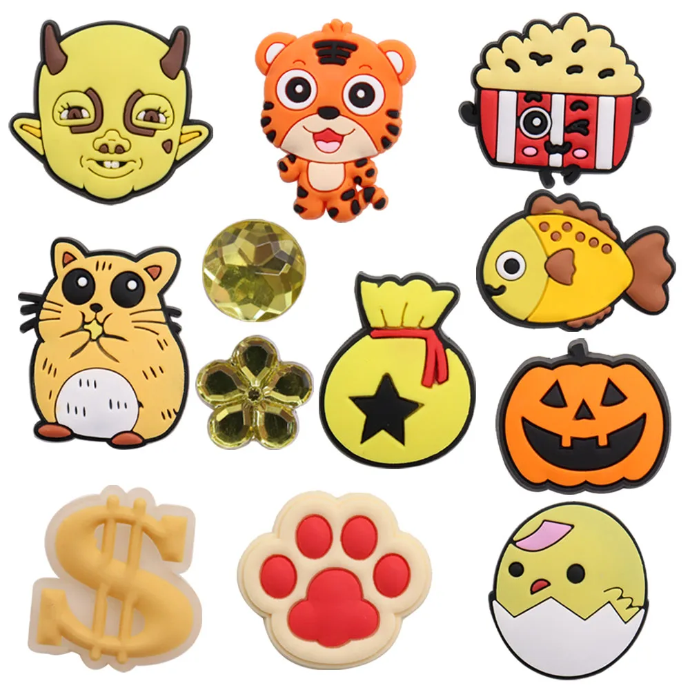 

1-12PCS Shoe Charms Fit Wristbands Tiger Popcorn Hamster Money Bag Pumpkin Fish Croc Jibz Buckle Ornaments Decoration for Band