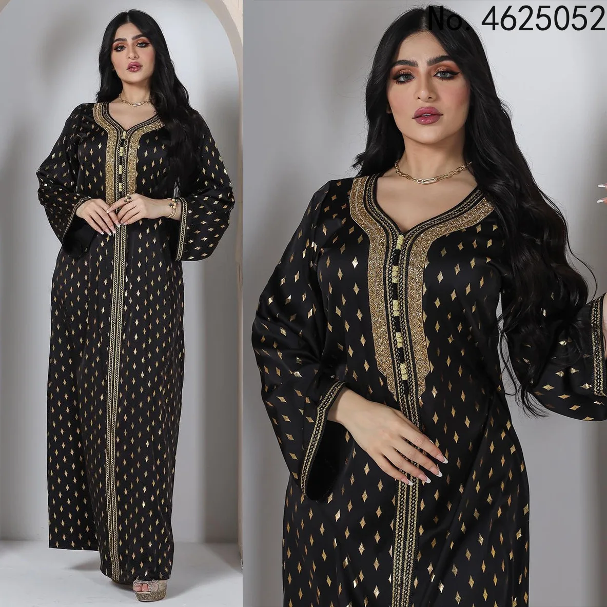 

Женское длинное платье в мусульманском стиле, черное платье из полиэстера с длинным рукавом и V-образным вырезом, лето 2022