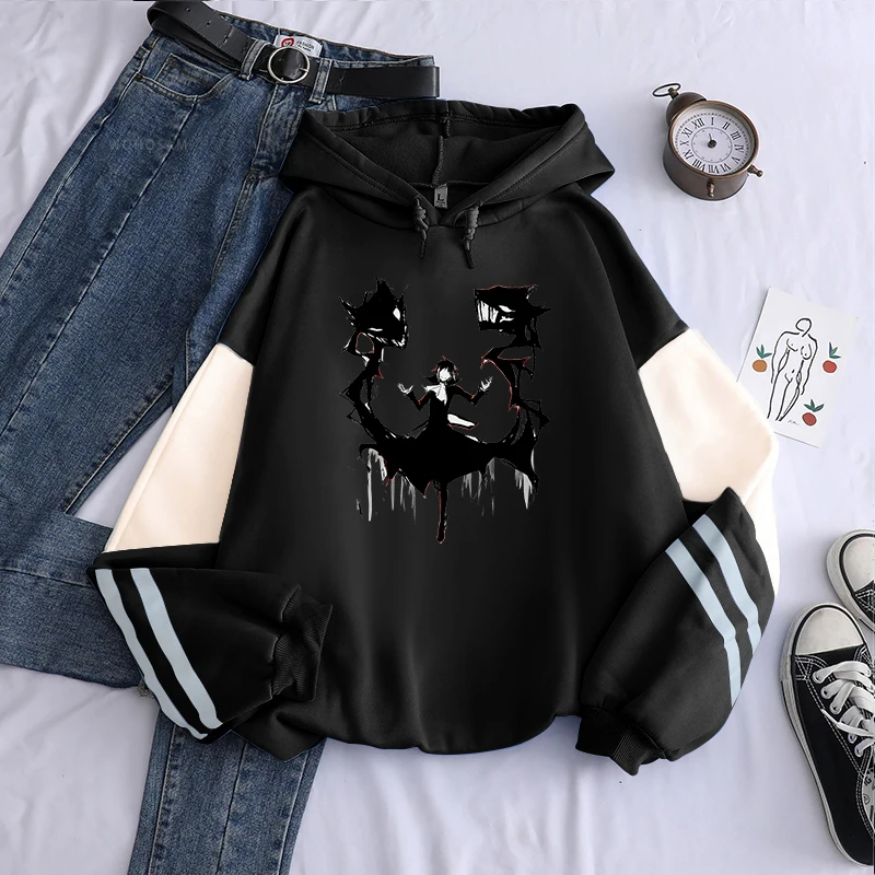 Anime  Stray Dogs Gothic  Hoodies Men Black Graphic Casual Crewneck Drawstring Patchwork Sweatshirts