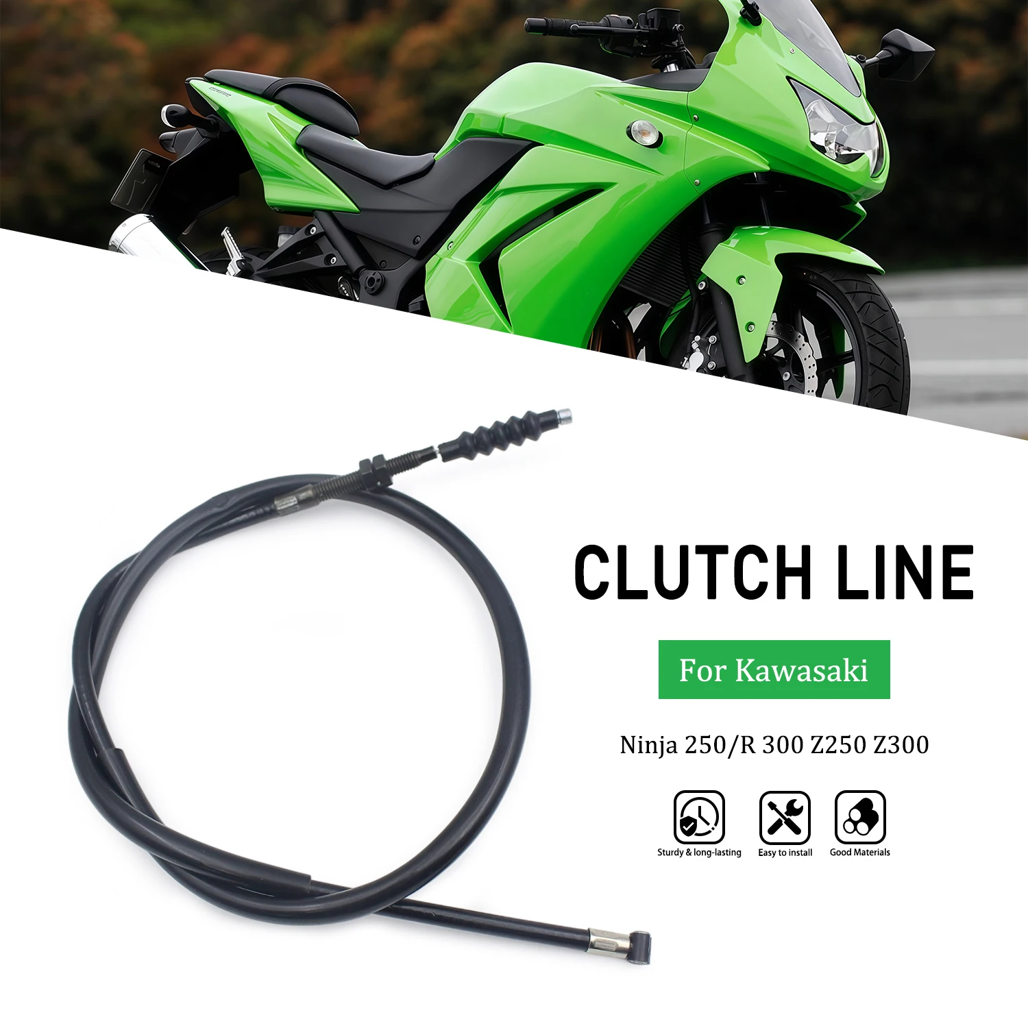 Фото Трос управления сцеплением для мотоциклов Kawasaki Ninja 250/R EX250J EX250L/M/R Ninja 300 EX300 Z250 ER250 Z300 ER300 №1