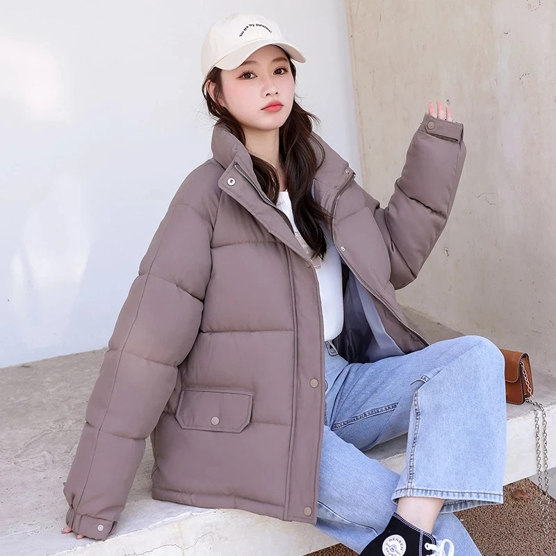 Winter Jacket Stand Collar Parkas For Women 2022 Casual Warm Thicken Basic Coat Cotton Padded  Parka Ladies Chic Outwear
