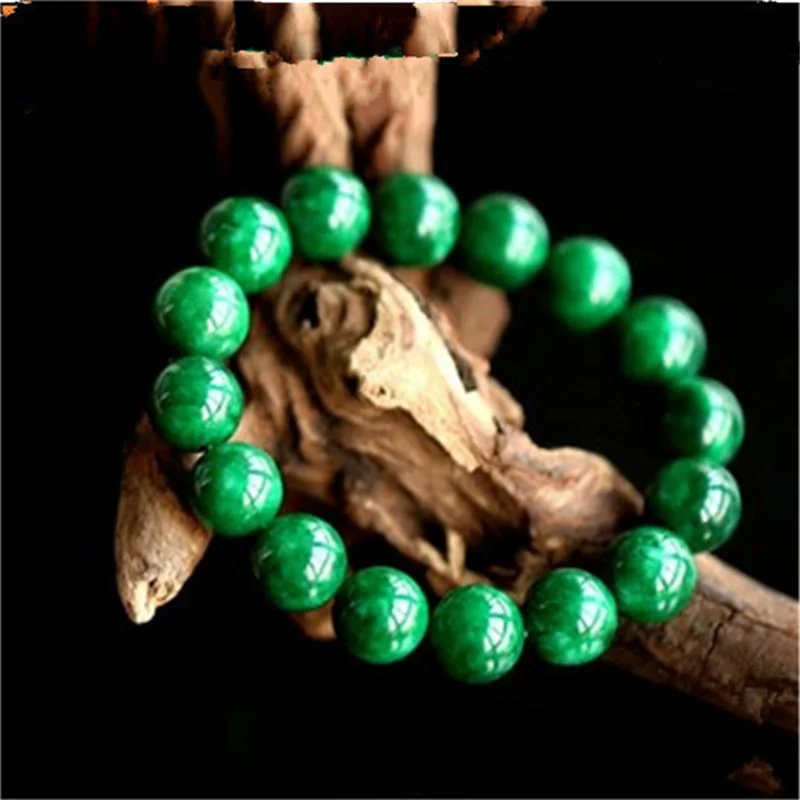 

Natural Jadeite Myanmar Emerald Jade Round Beads Elastic Beaded Bracelet Bangle Men Women Burma Green Jades Beaded Bangles