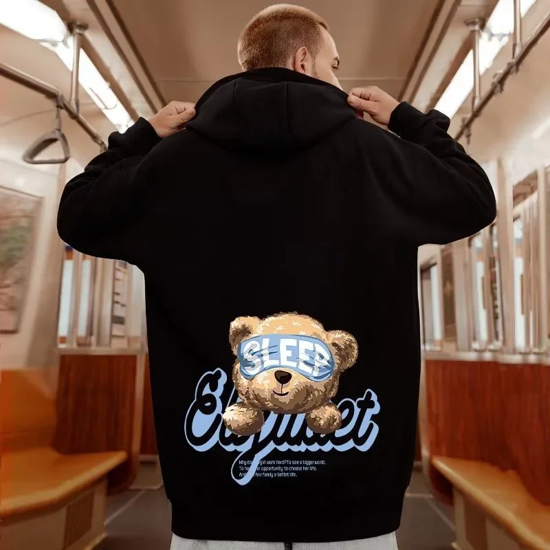 

Толстовка мужская с капюшоном, свитшот с рисунком медведя, флисовая уличная одежда в стиле хип-хоп, Y2K, осень