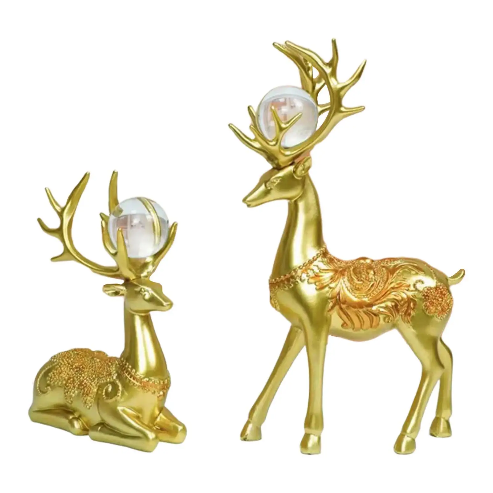 

2Pcs Nordic Couple Deer Statue Figurine Feng Shui for TV Stand Home Desktop Blue