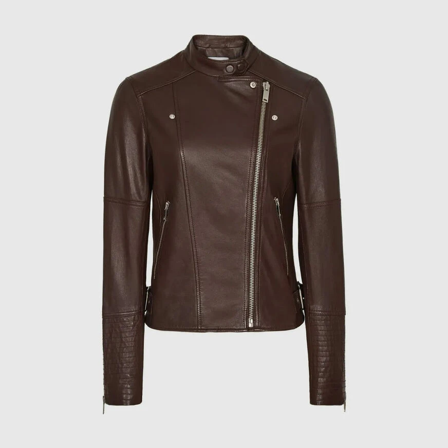 Women Lambskin Leather Ladies Jacket Biker Slim Fit Cropped Coat Genuine Leather Jacket