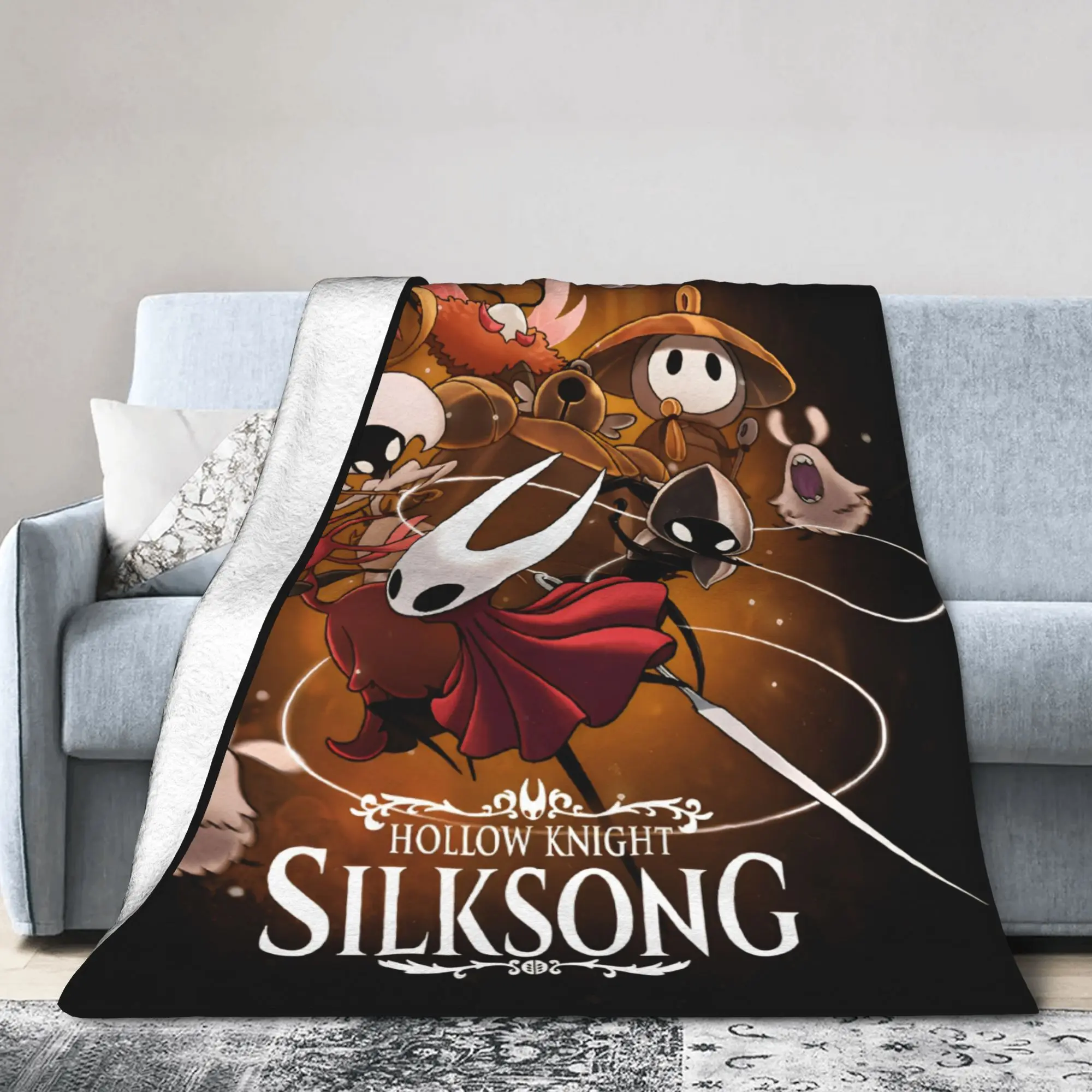 Фото Одеяло Hollow Knight Silksong, фланелевое осенне-зимнее многофункциональное супер теплое одеяло для дивана, дивана, плюшевое тонкое одеяло №5