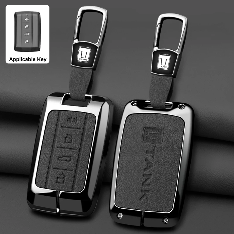 

Чехол из цинкового сплава + кожаный чехол для автомобильного ключа, полный чехол для Great Wall GWM WEY TANK 300 500 Tank300 Tank500, защитный держатель для удаленного ключа