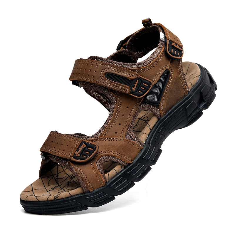 

New Summer Genuine Leather Men Sandals Fashion Design Breathable Casual Shoes Mens Soft Bottom Outdoor Beach Sandals Big Size 46