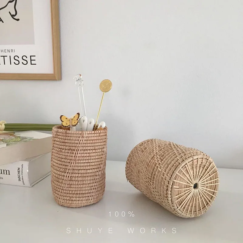 

Rattan Storage Box Drainer Rack For Kitchen Tools And Tableware Chopstick Cage Organizer Pen Holder Home Decoration