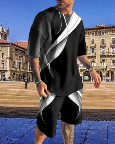 Men's Clothing Oversized Tracksuit 2 Piece Sets Summer K Print Sports Short Sleeve Fashion Sportwear Casual Outfits Suits