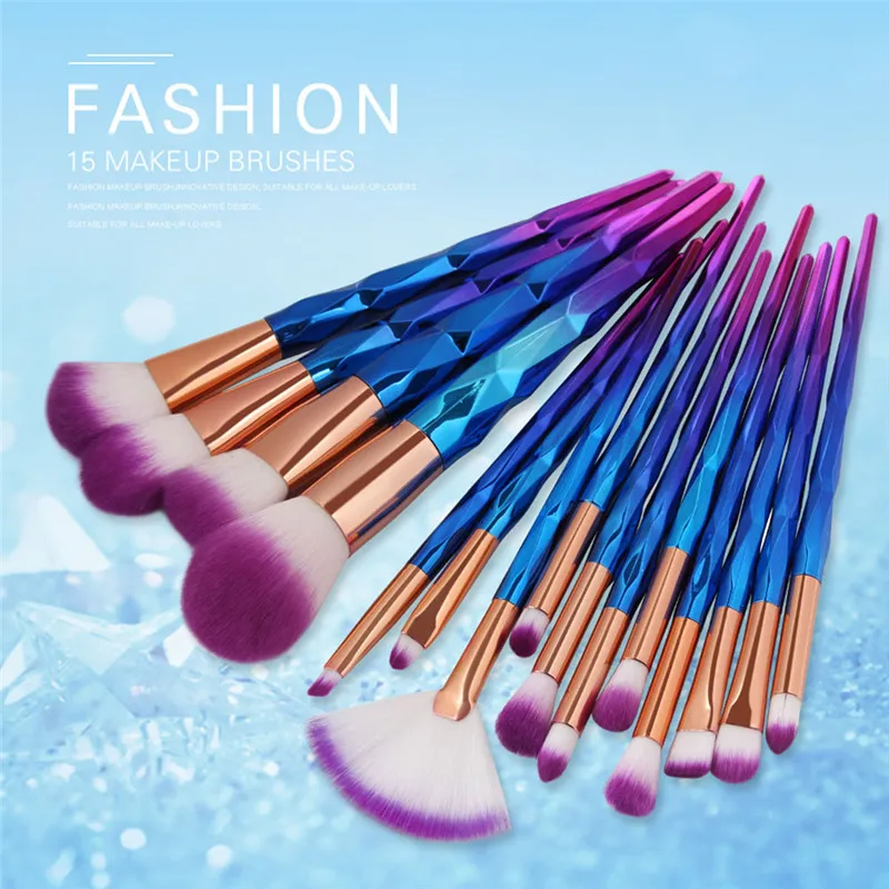 15pcs Diamond Makeup Brushes Set Eye Shadow Eyebrow Blending Powder Lip Concealer Fan Cosmetic Beauty Brush Tool Kit #281924 | Красота и