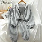 Женский спортивный костюм из трех предметов, однотонная короткая укороченная толстовка с капюшоном, куртка на бретельках и длинные штаны, осенний спортивный костюм