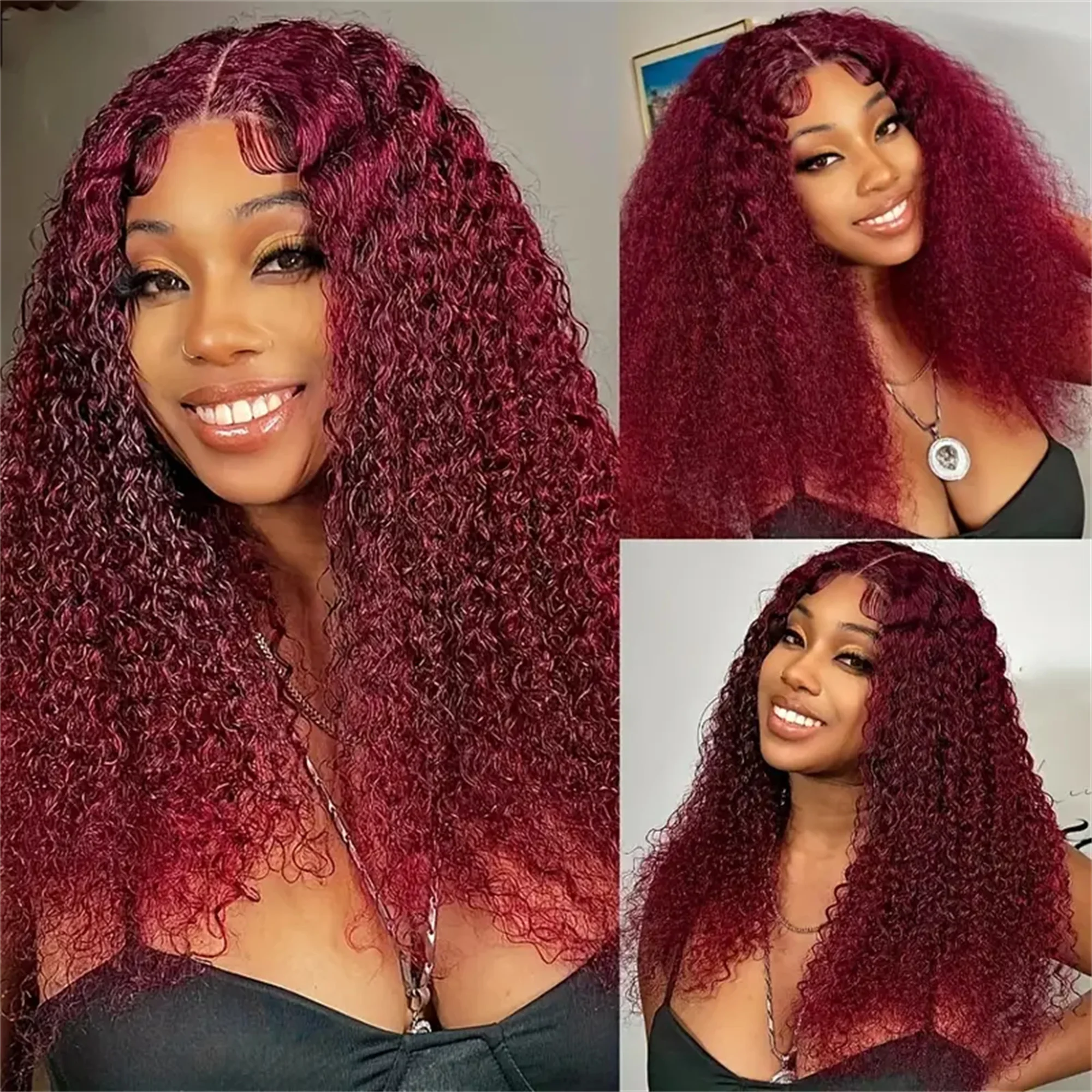 99J Бордовый Вьющийся Парик 250% Плотность 100% Человеческие Волосы Remy Бразильские