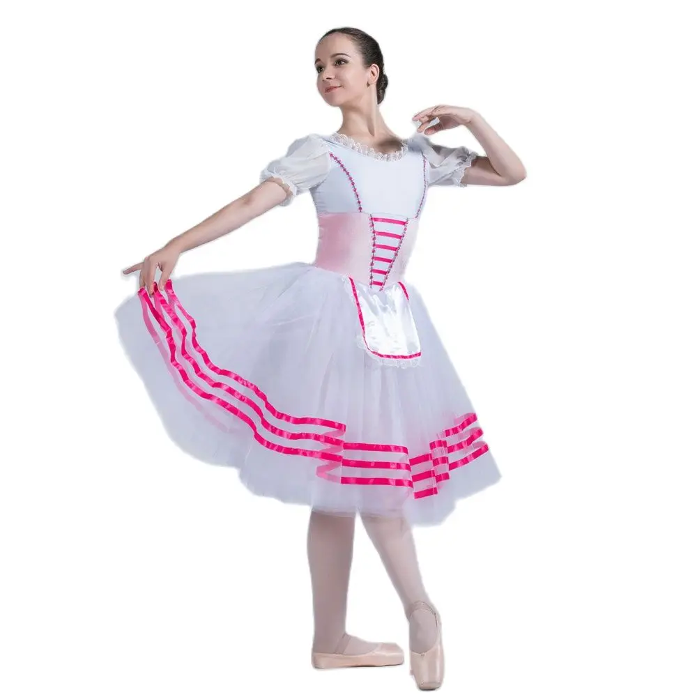 

20015 балетная танцевальная пачка с коротким рукавом и ярко-розовой лентой, трико, платье, костюм для выступлений, танцевальная балерина, пачк...