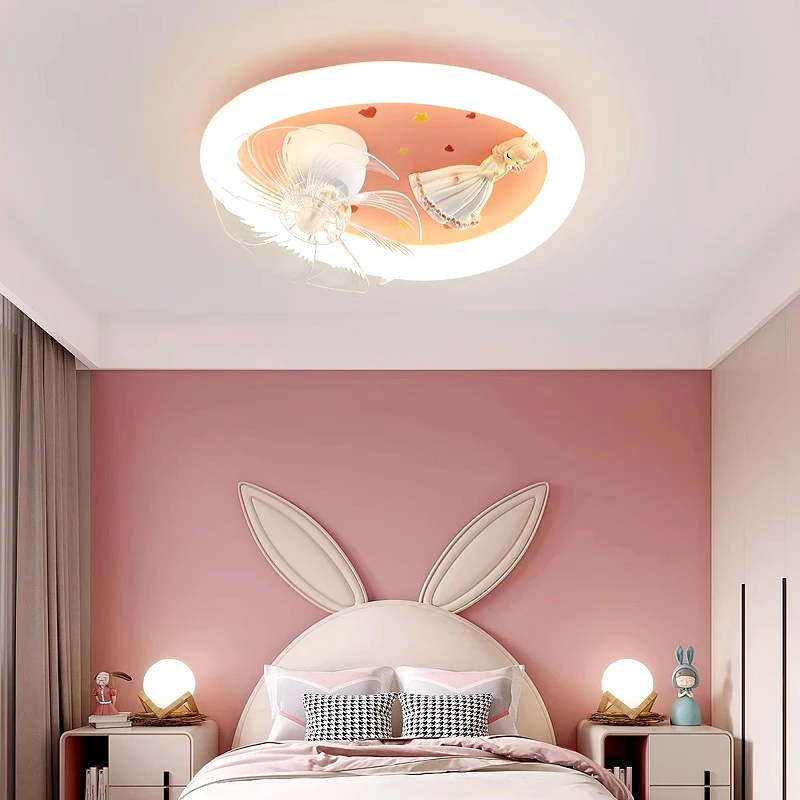 Скандинавский розовый потолочный вентилятор для спальни со светодиодной
