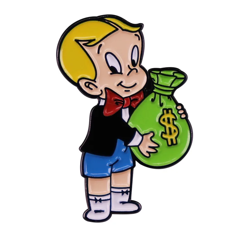 Richie Rich Money Bag Enamel Pin Brooch Cartoon Character Art Badge  Hats Clothes Backpack Decoration Jewelry Accessories
